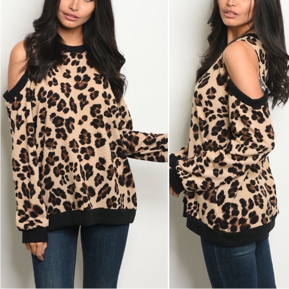 Trend Setter Diva Boutique Item Sweaters - LAST 2 SIZE S!  LEOPARD COLD SHOULDER KNIT SWEATER